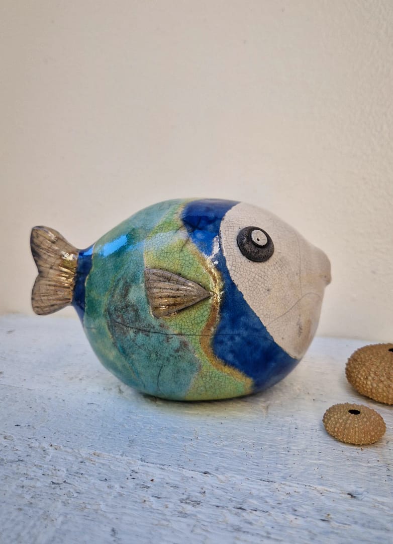 Poisson Globe – Sculpture en grès Raku – Image 4